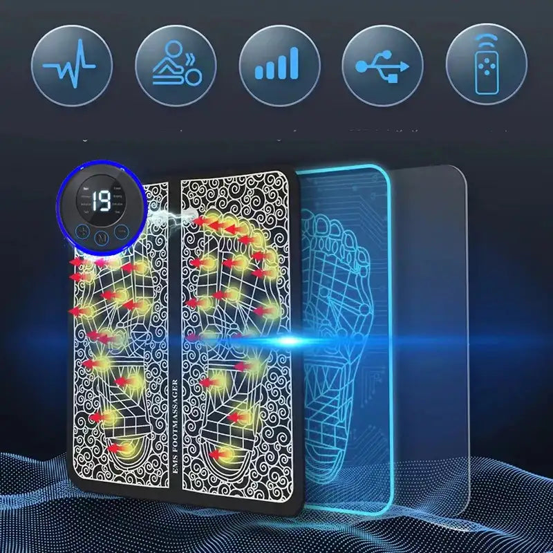 Electric Foot Massager Pad – Portable EMS Muscle Stimulator for Relaxation, Pain Relief & Fitness