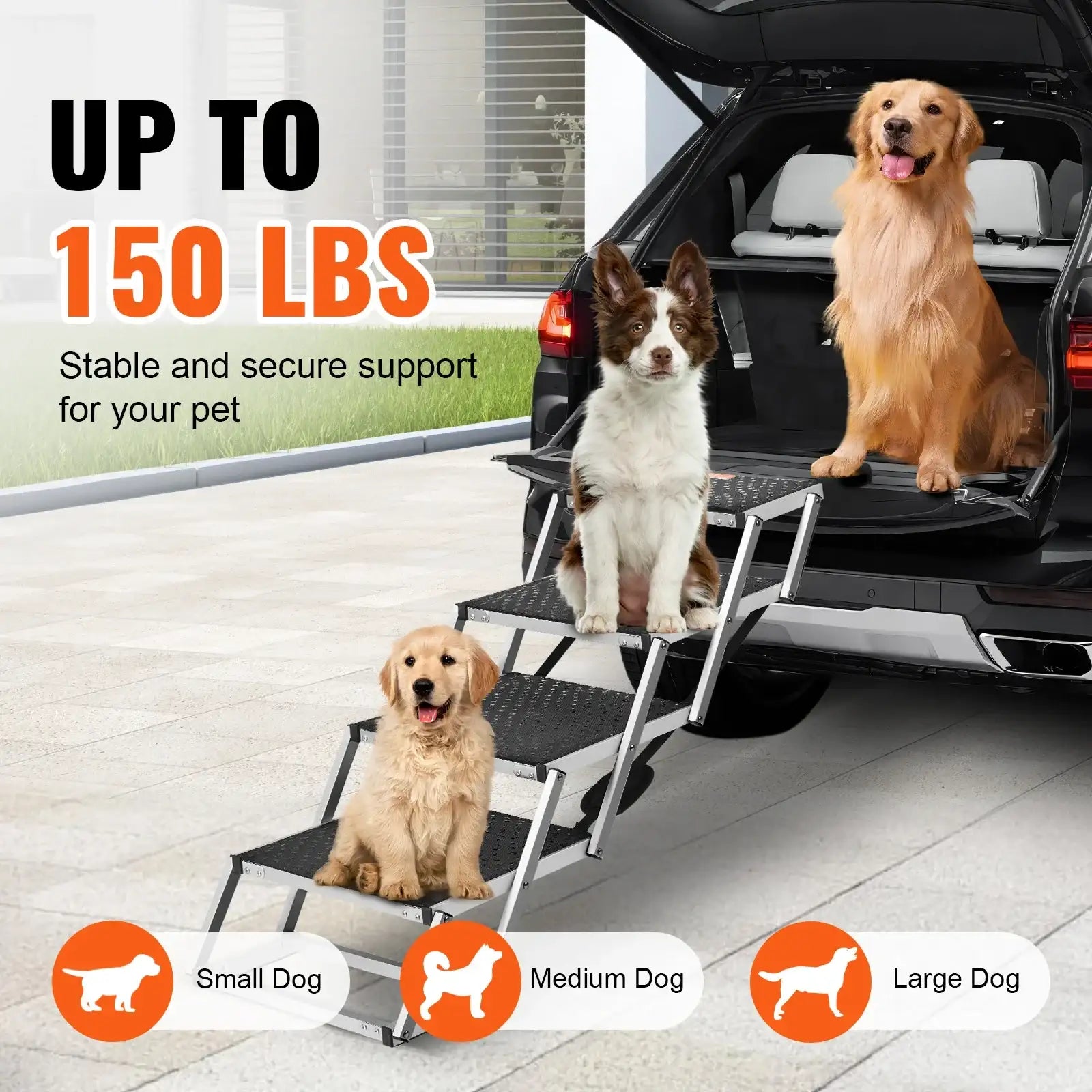 Folding Dog Car Steps – Wide Lightweight Aluminum Pet Stairs for SUV, Truck & Car Access
