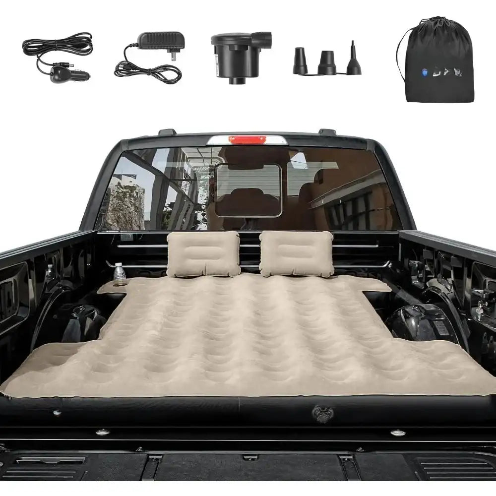 Inflatable Truck Bed Air Mattress for 5.5–5.8 ft Pickup Beds – Waterproof Camping Mattress with Pillows, Cup Holder, Carry Bag – Full Size 67"x62"