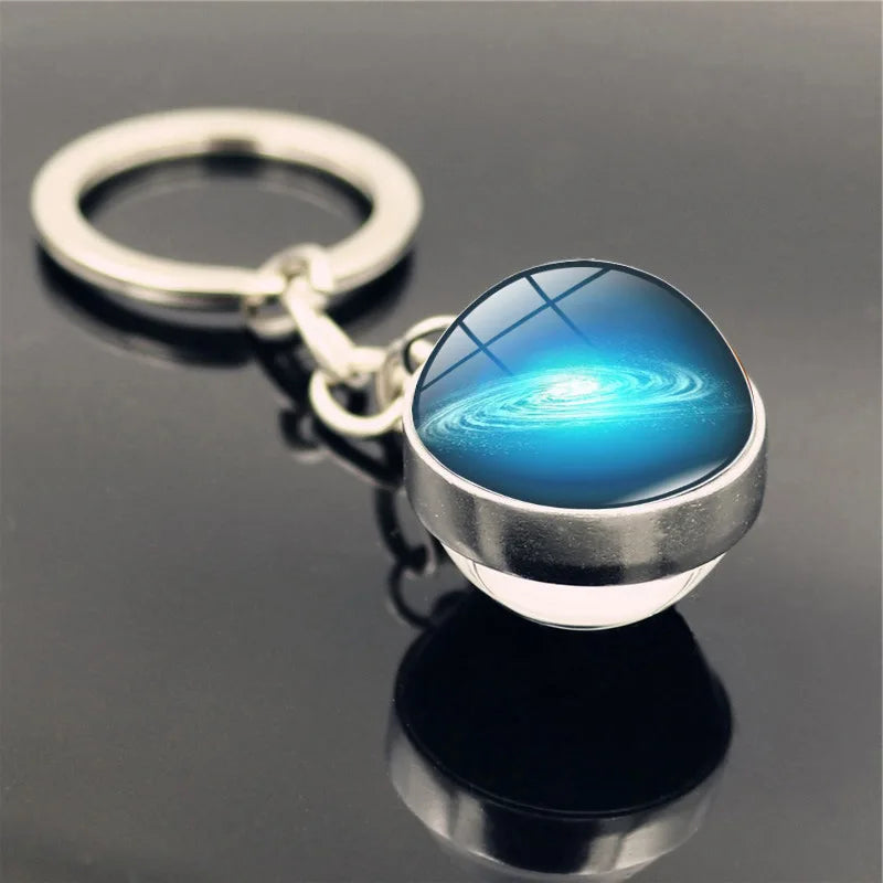 Galaxy Planet Keychain with Glass Ball Pendant | Earth Moon Solar System Key Ring for Bags, Vintage Starry Sky Universe Accessory - Moss Roze