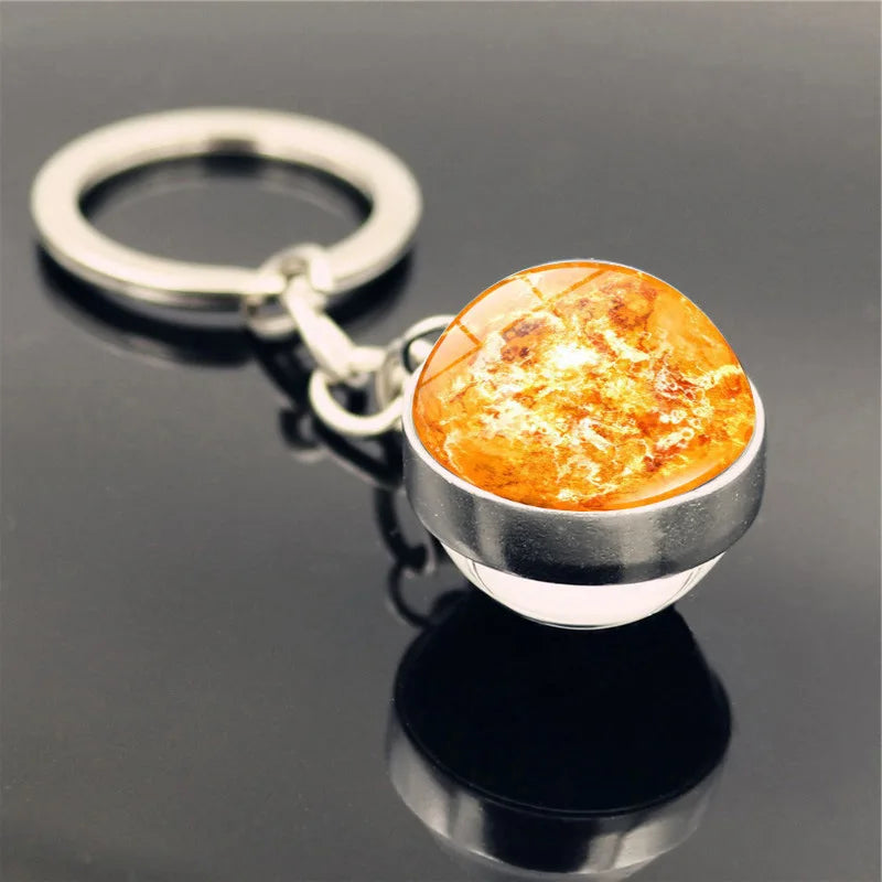 Galaxy Planet Keychain with Glass Ball Pendant | Earth Moon Solar System Key Ring for Bags, Vintage Starry Sky Universe Accessory - Moss Roze