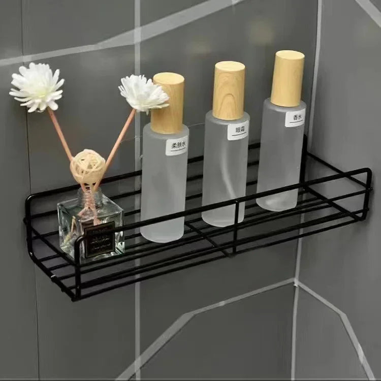 Wall Mounted Bathroom Shelf | Iron Corner Shower Rack with Drain Basket for Shampoo & Cosmetics – No Drill Storage Organizer for Bathroom & Kitchen - Moss Roze