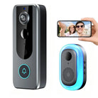 Smart doorbell with Tuya logo, showing video feed on a phone, and IP65 waterproof label.