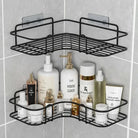 Wall Mounted Bathroom Shelf | Iron Corner Shower Rack with Drain Basket for Shampoo & Cosmetics – No Drill Storage Organizer for Bathroom & Kitchen - Moss Roze