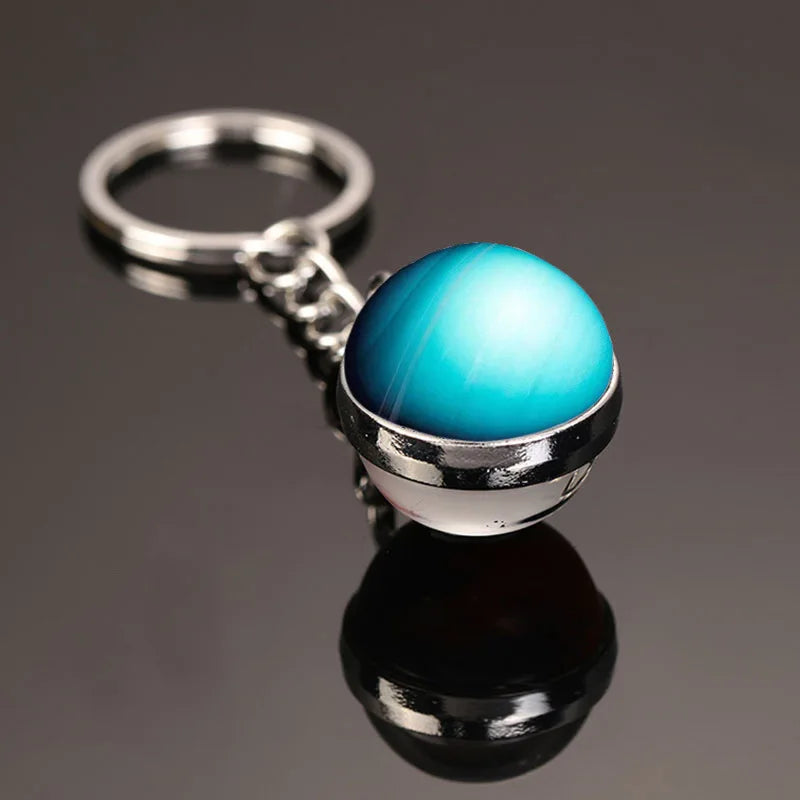 Galaxy Planet Keychain with Glass Ball Pendant | Earth Moon Solar System Key Ring for Bags, Vintage Starry Sky Universe Accessory - Moss Roze