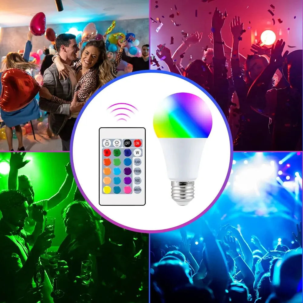 RGB LED Light Bulb with Remote Control, 16 Colors E27 220V Smart Dimmable Multicolor Lamp for Home & Mood Lighting | smart Tech gadgets - Moss Roze