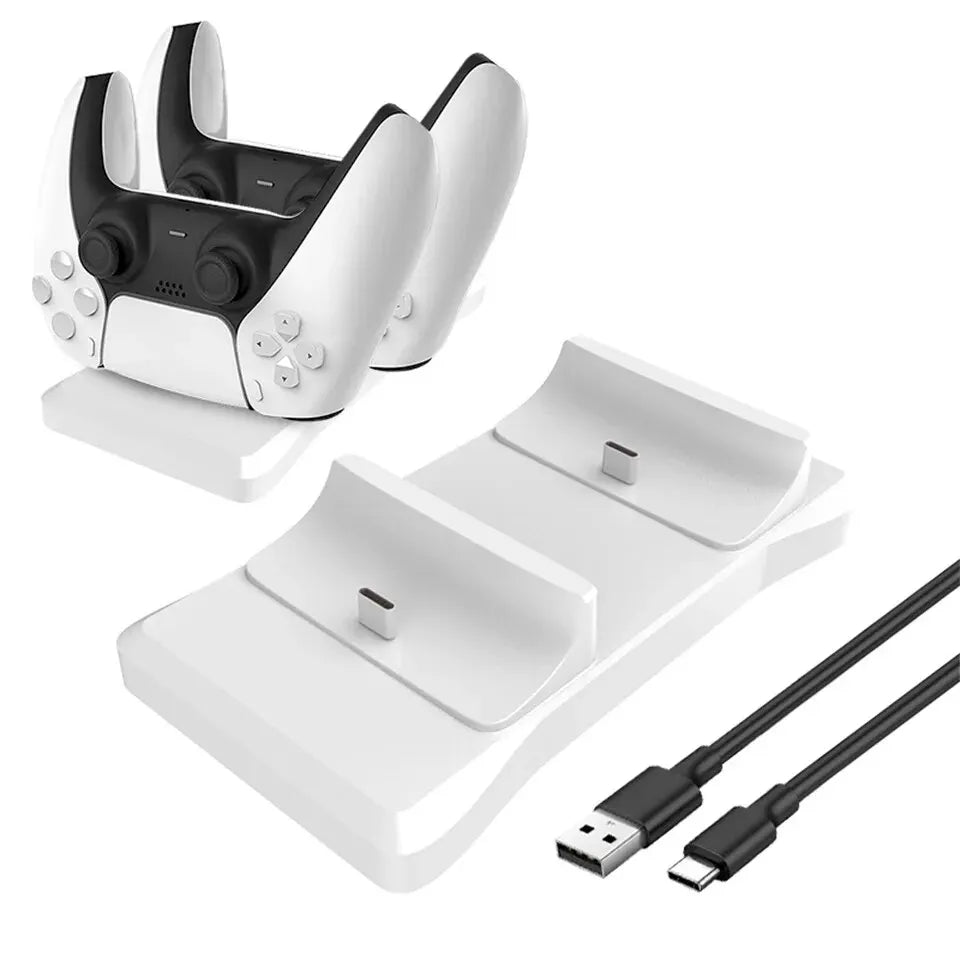 Dual Controller Charging Station for PlayStation 5 – Fast Charging Dock with AC Adapter 5V 1.2A, Wireless Type-C Charger Stand for PS5 Controllers - Moss Roze