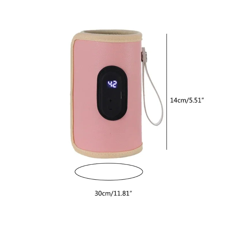 Digital Baby Bottle Warmer with USB Type-C – Portable Milk Heater with Adjustable Temperature and Display for Travel, Car, and Home - Moss Roze