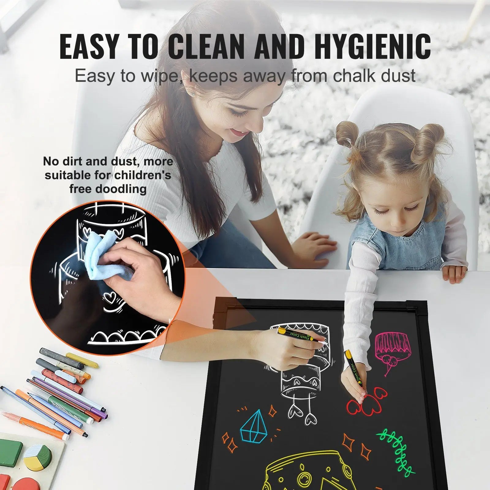 Erasable  Neon Lighted Chalkboard with Remote and 8 Fluorescent Markers - Moss Roze