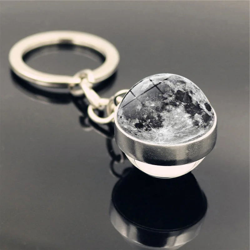 Galaxy Planet Keychain with Glass Ball Pendant | Earth Moon Solar System Key Ring for Bags, Vintage Starry Sky Universe Accessory - Moss Roze