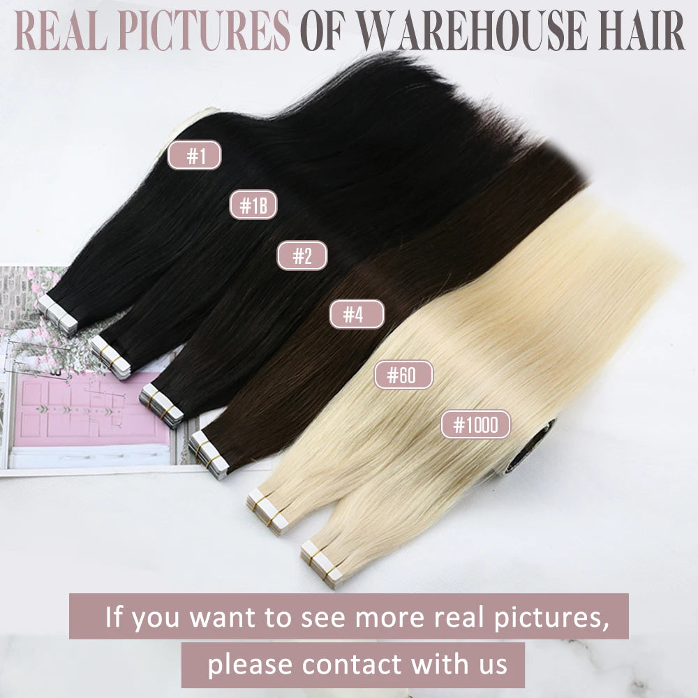 Tape-In Human Hair Extensions Real Brazilian Remy Hair Straight Seamless Skin Weft for Women, 12–24 Inch, 20P/40P | Best Women Hair - Moss Roze