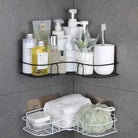Wall Mounted Bathroom Shelf | Iron Corner Shower Rack with Drain Basket for Shampoo & Cosmetics – No Drill Storage Organizer for Bathroom & Kitchen - Moss Roze