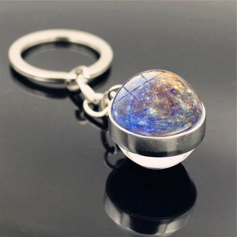 Galaxy Planet Keychain with Glass Ball Pendant | Earth Moon Solar System Key Ring for Bags, Vintage Starry Sky Universe Accessory - Moss Roze
